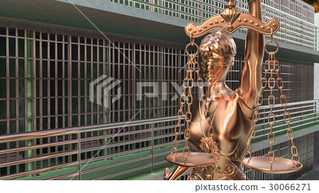 Prison bars and Lady of Justice 3d rendering 30066271