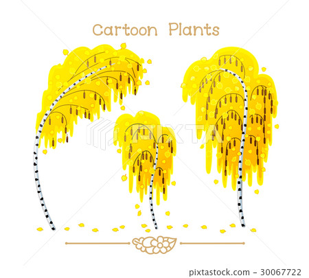Cartoon plants: Autumn yellow foliage birchwood. 30067722