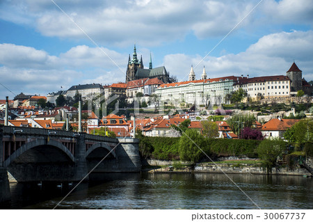 View of palace and Vltava River in Prague Czech View of palace and Vltava River in Prague Czech 30067737