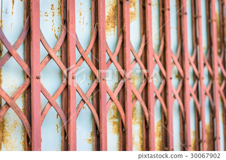 Folding old red metal door gate 30067902