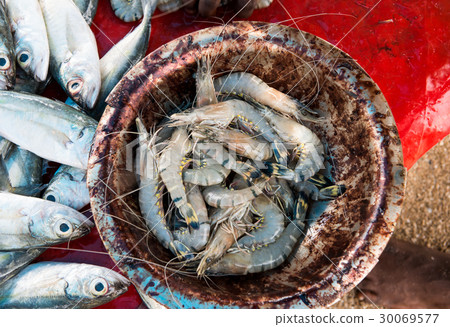 Fresh shrimps at the market Fresh shrimps at the market 30069577