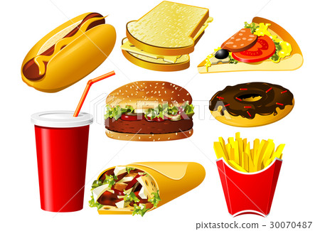 Fast food - hamburger, soda and pizza 30070487