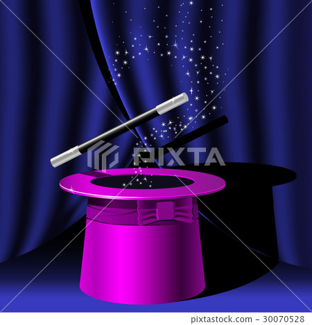 Magician top hat and magic wand with stars 30070528