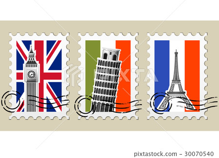 Three Postmarks with sights of Europe and stamps 30070540