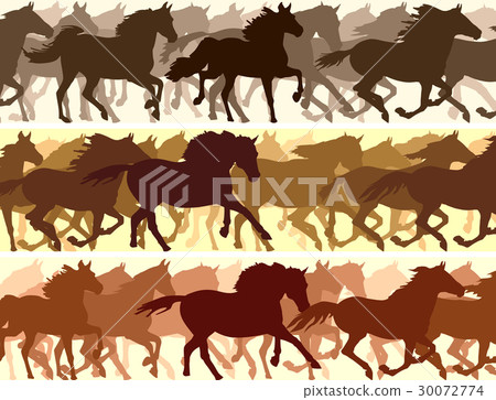 Horizontal illustration herd of horses. Horizontal illustration herd of horses. 30072774