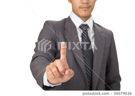 Businessman pressing an imaginary button Businessman pressing an imaginary button 30074636