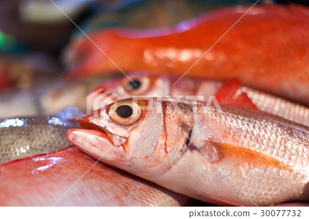 Lapu-lapu, red snapper and tuna, seafood on market 30077732