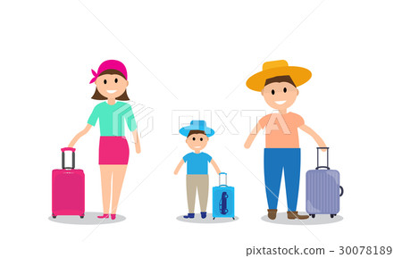Family on vacation with suitcases. Vector Family on vacation with suitcases. Vector 30078189