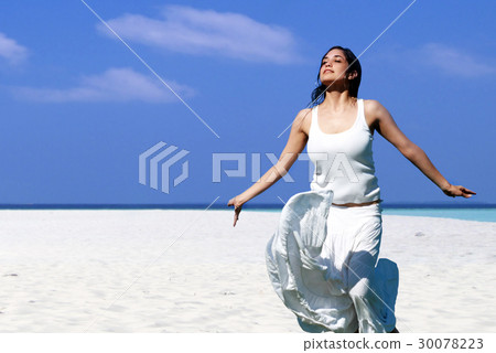 Happy woman on the beach Happy woman on the beach 30078223