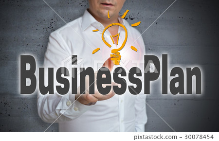 Businessplan touchscreen is operated by man Businessplan touchscreen is operated by man 30078454