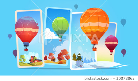 Colorful Air Balloons Flying In Sky Over Summer 30078862