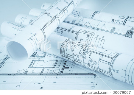 Architect rolls and house plans, close up 30079067