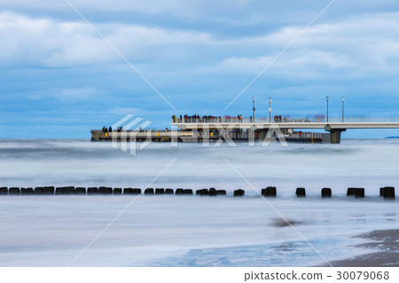 Concrete pier in Kolobrzeg, long exposure shot 30079068