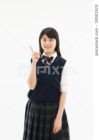 Junior high school girls uniform finger pointing 30083928