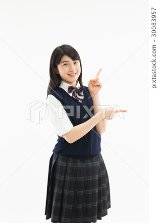 Junior high school girls uniform finger pointing Junior high school girls uniform finger pointing 30083957