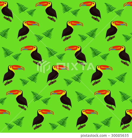 Cute colorful pattern with toucans and leaves 30085635