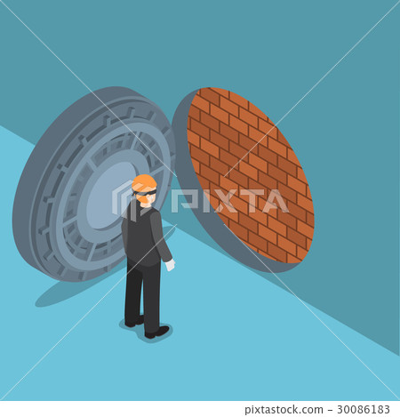 Thief With Vault Door With Brick Wall Inside Stock Illustration 30086183 Pixta