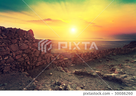 Beautiful sunrise over Masada fortress 30086260