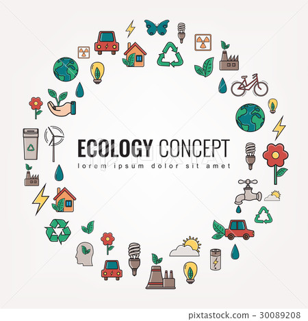 Ecology and environment icons. Round thin line 30089208