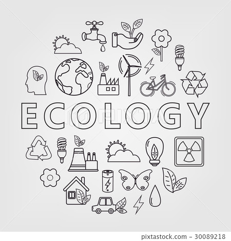 Ecology and environment icons. Round thin line Ecology and environment icons. Round thin line 30089218