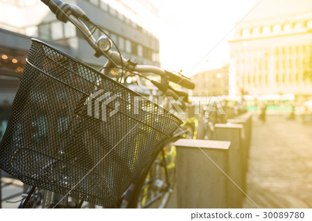 Closeup of bicycle's metallic storage basket Closeup of bicycle's metallic storage basket 30089780
