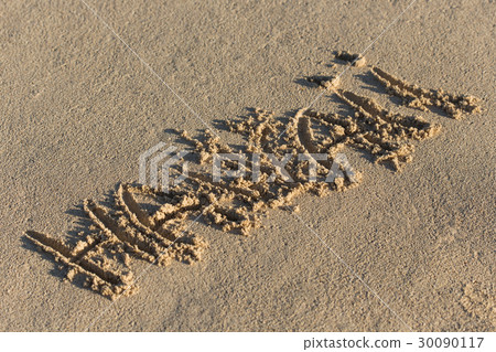 Inscription Hawaii on sandy beach Inscription Hawaii on sandy beach 30090117