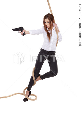 Sexy girl holding  black gun 30093024