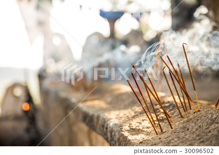 Candless in ancient buddha temple on Shri Lanka 30096502