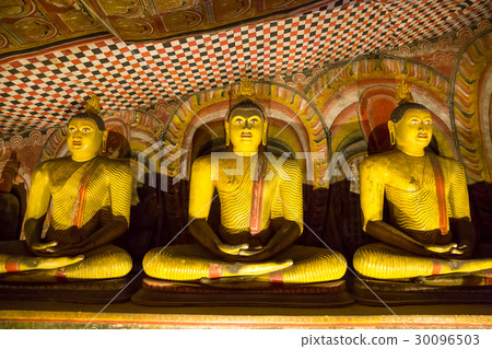 Ceylon, golden statues in buddha  temple 30096503