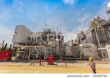 Gas turbine electrical power plant with blue sky Gas turbine electrical power plant with blue sky 30096760