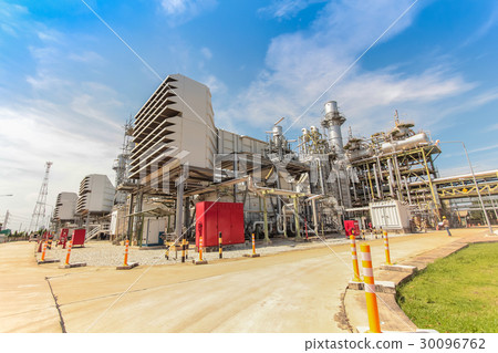 Gas turbine electrical power plant with blue sky 30096762