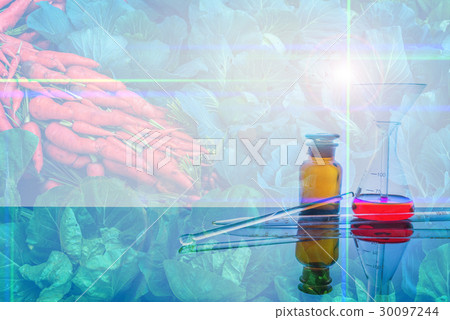 double exposure image of vegetable and laboratory. 30097244