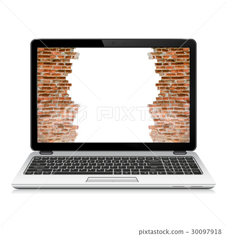 Broken brick wall on laptop screen Broken brick wall on laptop screen 30097918