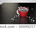 Metal cubes fill a red cup 3D illustration 30099257