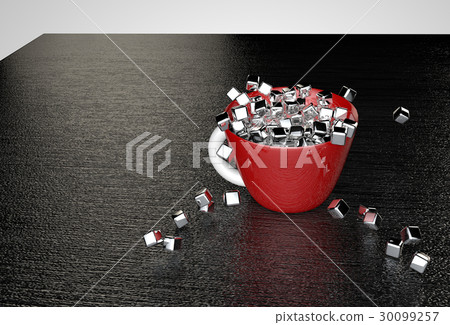 Metal cubes fill a red cup 3D illustration 30099257