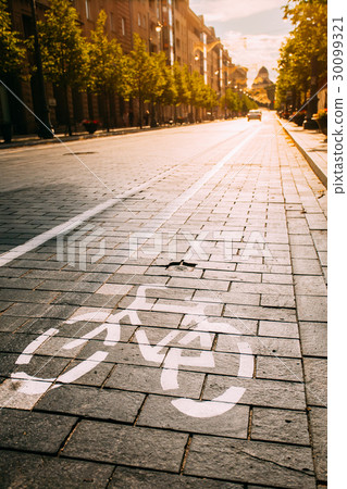 Bycycle Road Sign, Road Marking Of Bicycle Path 30099321
