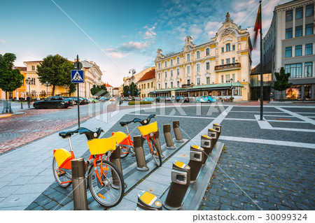 Vilnius Lithuania. Two Bicycles For Rent At 30099324