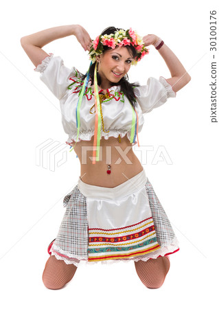 girl in polish national traditional costume posing girl in polish national traditional costume posing 30100176