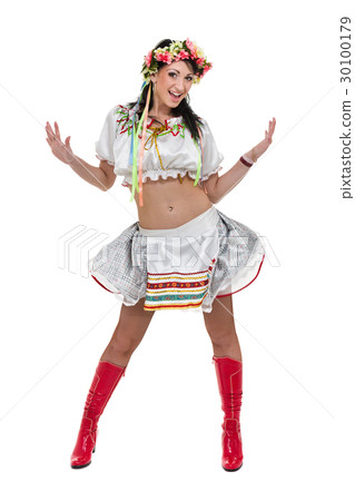 girl in polish national traditional costume posing girl in polish national traditional costume posing 30100179