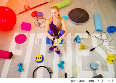 Girl with fitness accessories Girl with fitness accessories 30100291