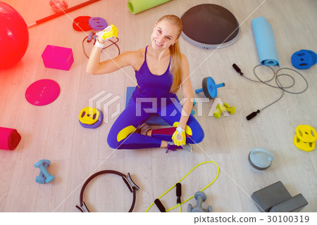 Girl with fitness accessories Girl with fitness accessories 30100319