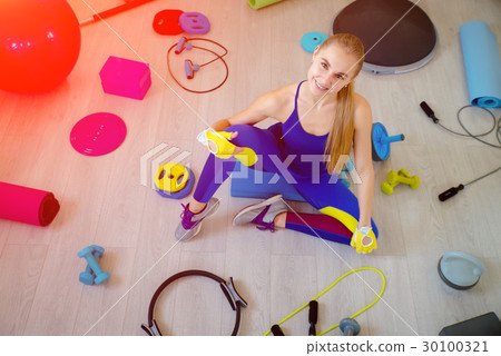Girl with fitness accessories Girl with fitness accessories 30100321