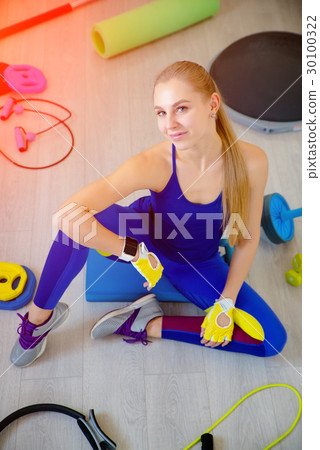 Girl with fitness accessories Girl with fitness accessories 30100322