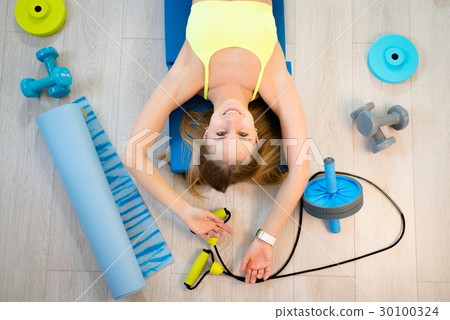 Girl with fitness accessories Girl with fitness accessories 30100324