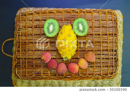 Mix of fresh fruits on wicker bascket Mix of fresh fruits on wicker bascket 30100390