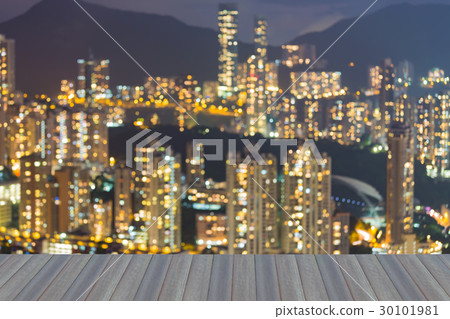 Aerial view blurred bokeh light Hong Kong Aerial view blurred bokeh light Hong Kong 30101981