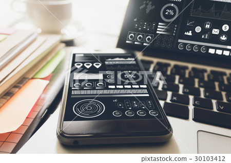 laptop with smartphone and office equipment. laptop with smartphone and office equipment. 30103412