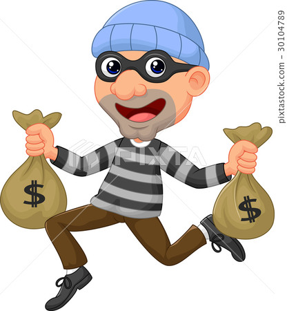 Thief carrying bag of money with a dollar sign 30104789