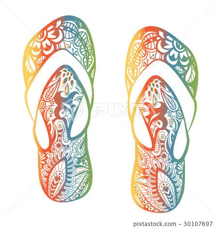 Stylized image of patterned pair of flip flops Stylized image of patterned pair of flip flops 30107697