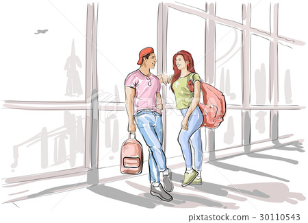 Sketch Couple In Airport Lounge Waiting Departure Sketch Couple In Airport Lounge Waiting Departure 30110543
